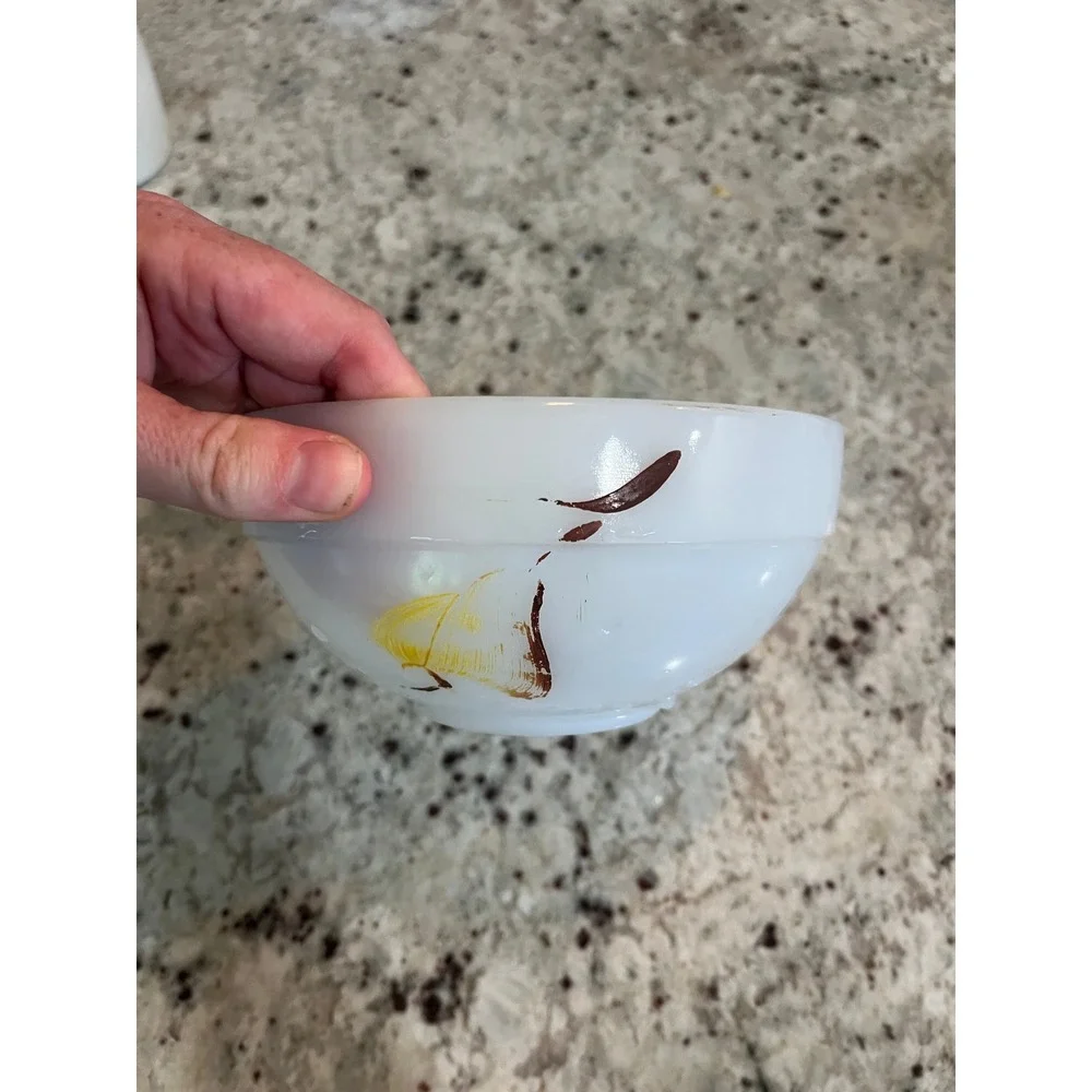 Vintage Fire-King Milk Glass Fruit Pattern Mixing Bowl White Opaque Mid Century
